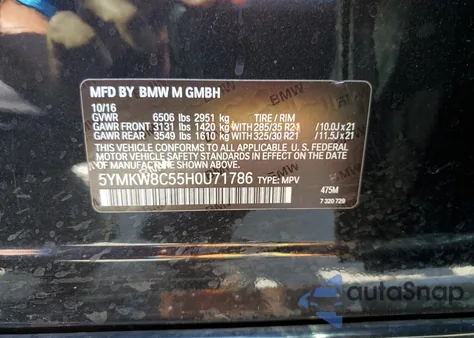 2017 BMW X6 M from USA, damaged, VIN 5YMKW8C55H0U71786